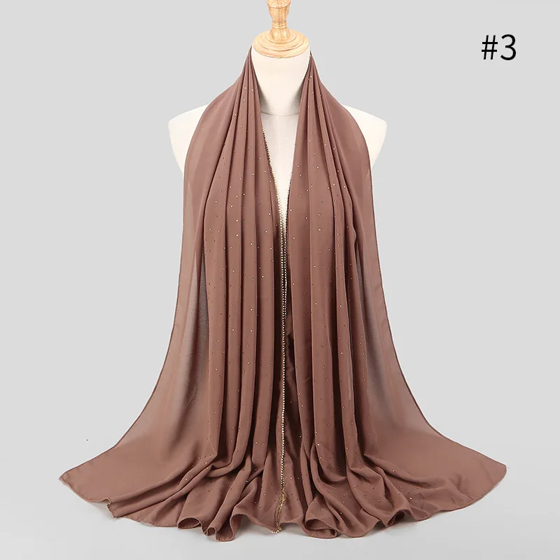 03 Dark Khaki Sparsil женские летние шифоновые мусульманские хиджабы бриллианты блестки пляжный шарф обертывания 180 см женские твердые жемчужные заклепки шали платок - Цвет: 03 Dark Khaki
