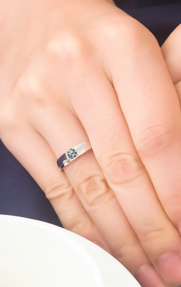 Мужское кольцо Moissanite Diamont 0 25 карат 4 мм G-H 925 пробы серебристый белый золотой цвет |