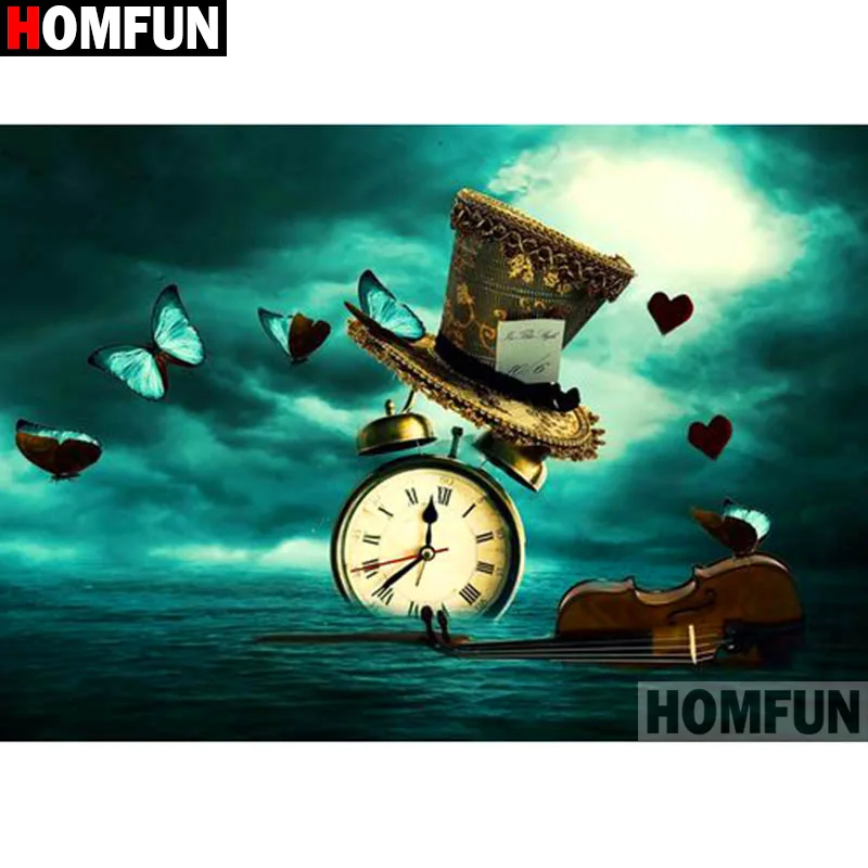 Алмазная живопись HOMFUN A19530 Будильник Скрипка картина с полными