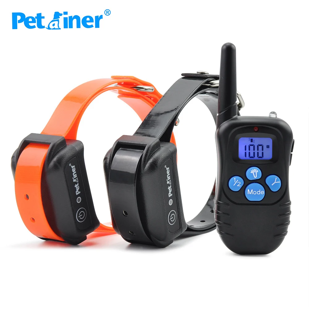 Petrainer 998DBB-2 дистанционное обучение собак Электронный перезаряжаемый водонепроницаемый шок 300 м Пульт дистанционного управления для двух собак тренировочный ошейник