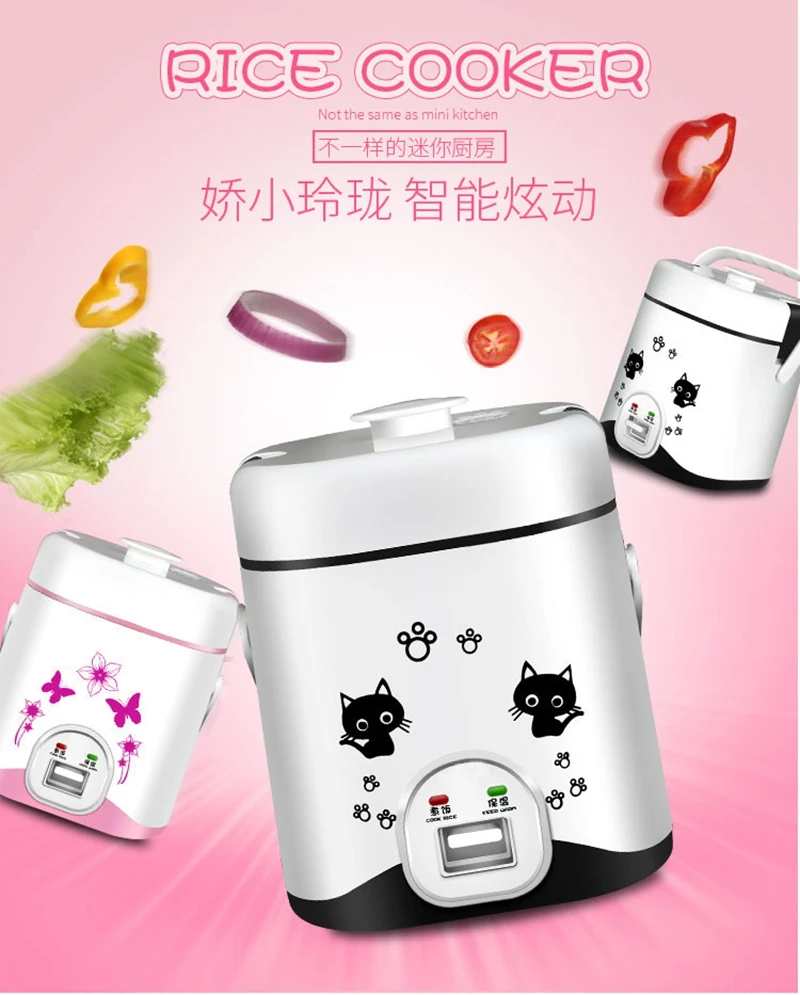 DMWD 110V/220V Mini Electric Rice Cooker Food Cooking Machine Eggs Meal Steamer Porridge Soup Stew Pot Heating Lunch Box Warmer