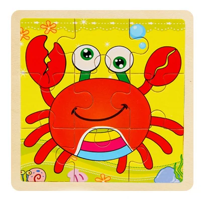 crab Мини Размер 11*11 см деревянная 3D мультяшная головоломка для детей Детские Мультяшные животные/дорожные Пазлы обучающая игрушка подарок для девочек и мальчиков - Цвет: crab