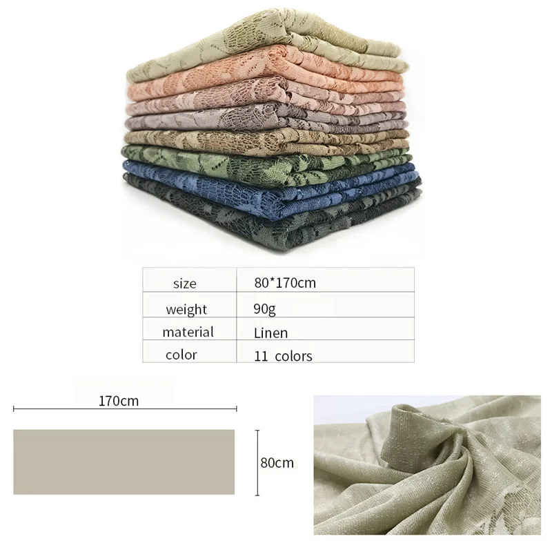 Модный кружевной однотонный шаль из вискозы мусульманский шарф хиджаб бандана 10