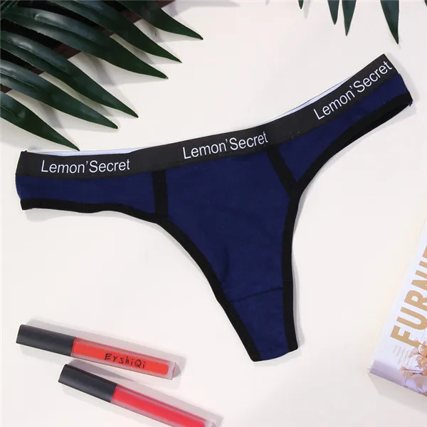 Navy Blue Luckymily, сексуальное женское нижнее белье размера плюс, стринги с буквенным принтом, женское нижнее белье, женские бесшовные трусики с низкой талией - Цвет: Navy Blue