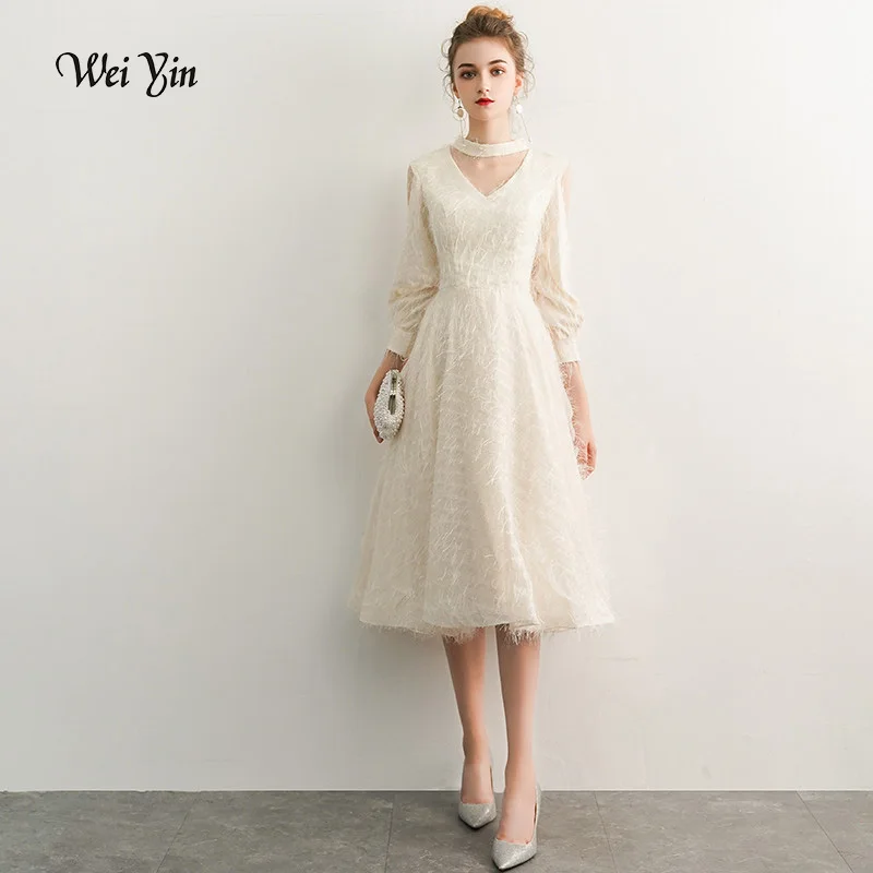 

Weiyin элегантное белое вечернее платье с V-образным вырезом, а-силуэт, длиной до пола, кружевное платье для выпускного вечера, вечернее платье ...