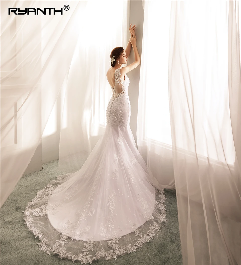 Блестящее кружевное свадебное платье русалки 2019 Дешевое de mariee на заказ Vestido Noiva