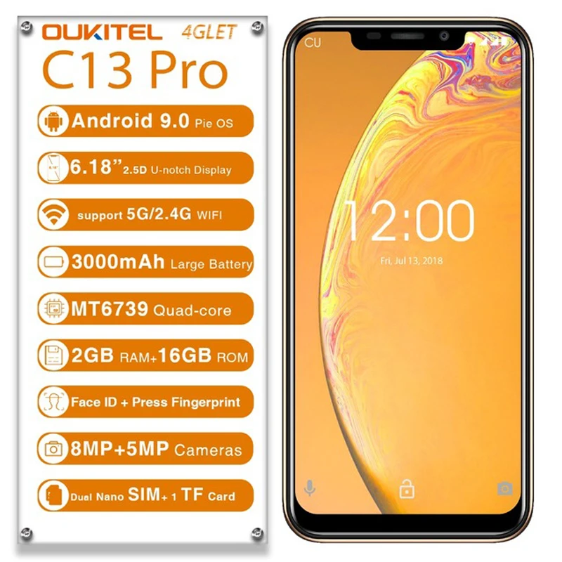 OUKITEL C13 Pro 5G/2 4G wifi 6 18 &quot19:9 2 ГБ 16 Android 9 0 мобильный телефон MT6739 Четырехъядерный LTE