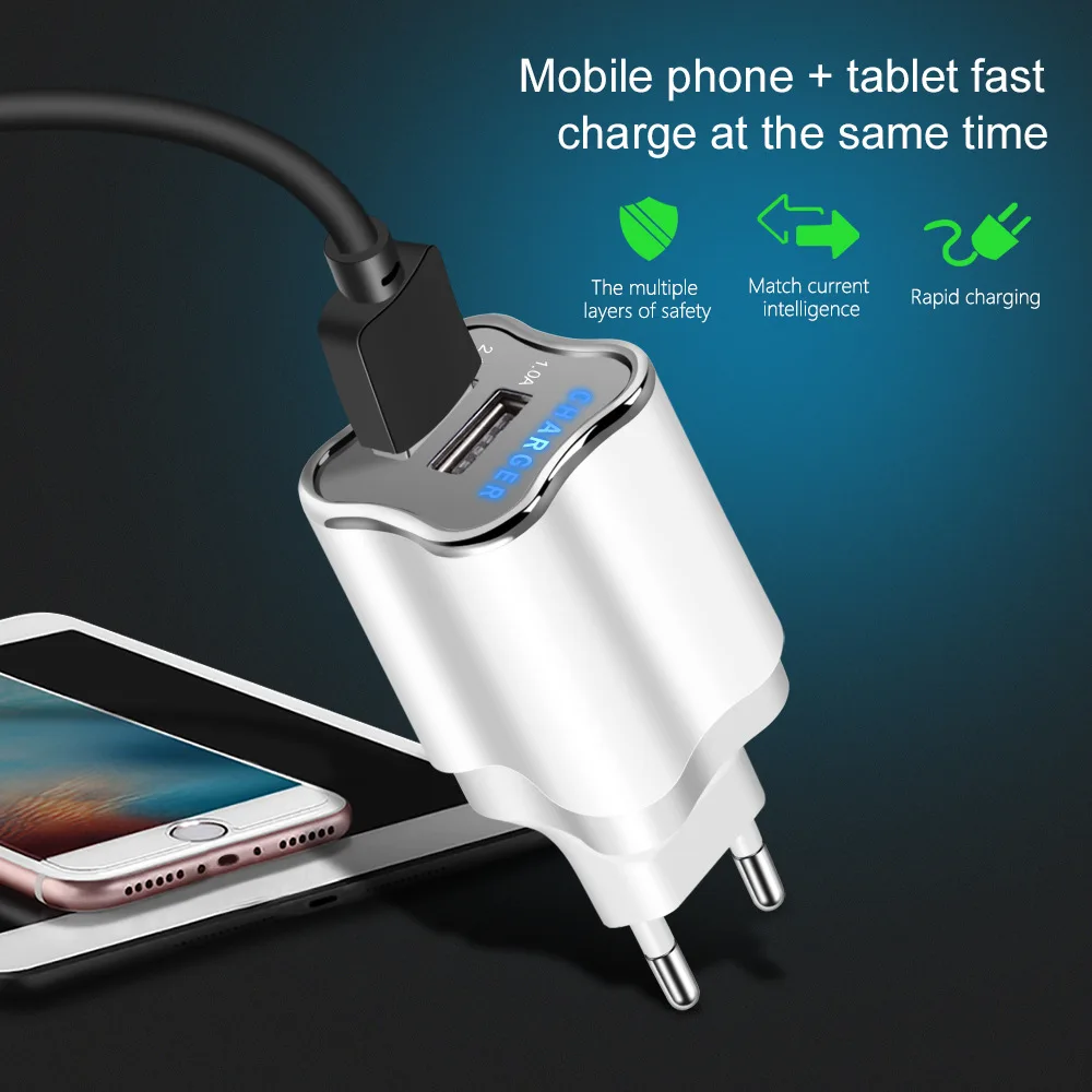 Зарядное устройство Powstro с двумя USB портами 5 В 2 А настенное зарядное дорожный