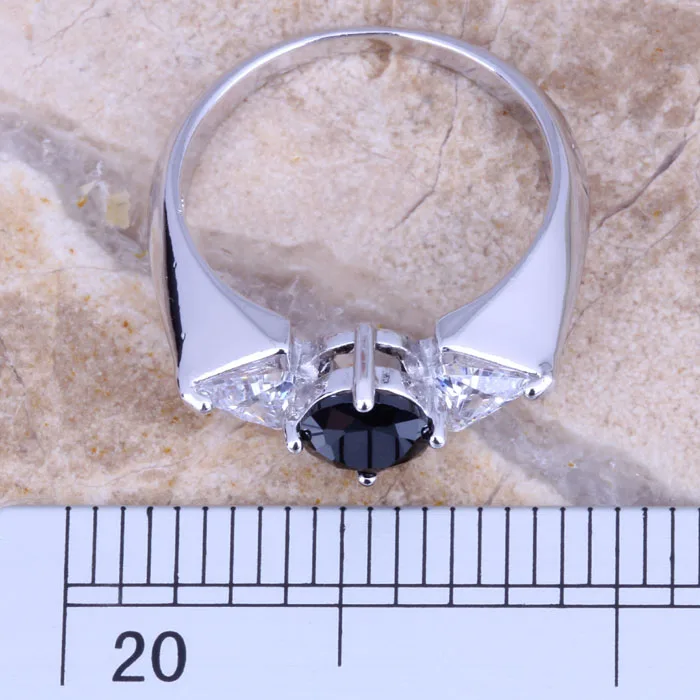 Женское кольцо с черным кубическим цирконием покрытое серебром размер 6 7 8 9 R0679 |