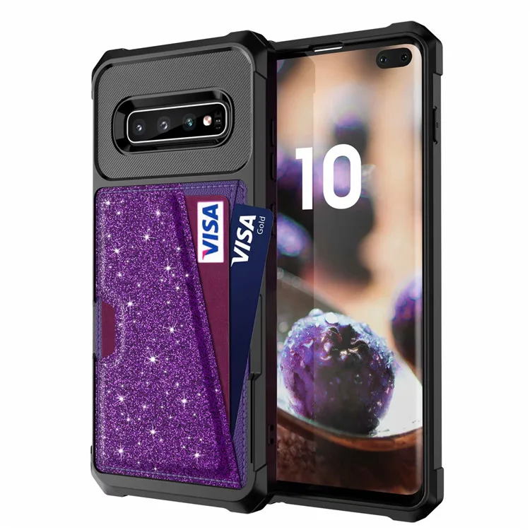 Фиолетовый Чехол для samsung Galaxy S10 S10E S9 Plus Note 9 с блестящими стразами и магнитной подставкой для автомобиля, чехол-бумажник для карт, чехол для samsung S 10 9 Plus - Цвет: Фиолетовый