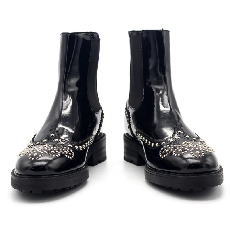 Ботинки Челси мужские с заклепками броги ручной работы полусапожки на среднем