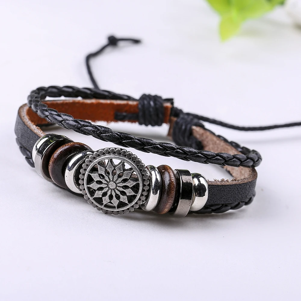 Винтажный плетеный браслет в форме солнца стиле панк для мужчин|bracelets for|leather