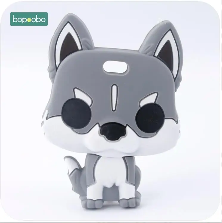 deep gray husky Bopoobo 1 шт., Детские аксессуары, силиконовая Подвеска для прорезывания зубов, собачка хаски, пищевые материалы, подвески для кормления, ожерелье, подвеска - Цвет: deep gray husky