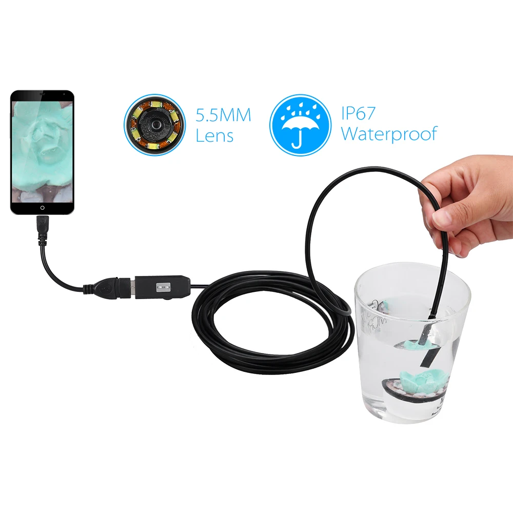 Водонепроницаемый эндоскоп с объективом 5 мм 6 светодиодов кабель 1 м|camera for|cameras