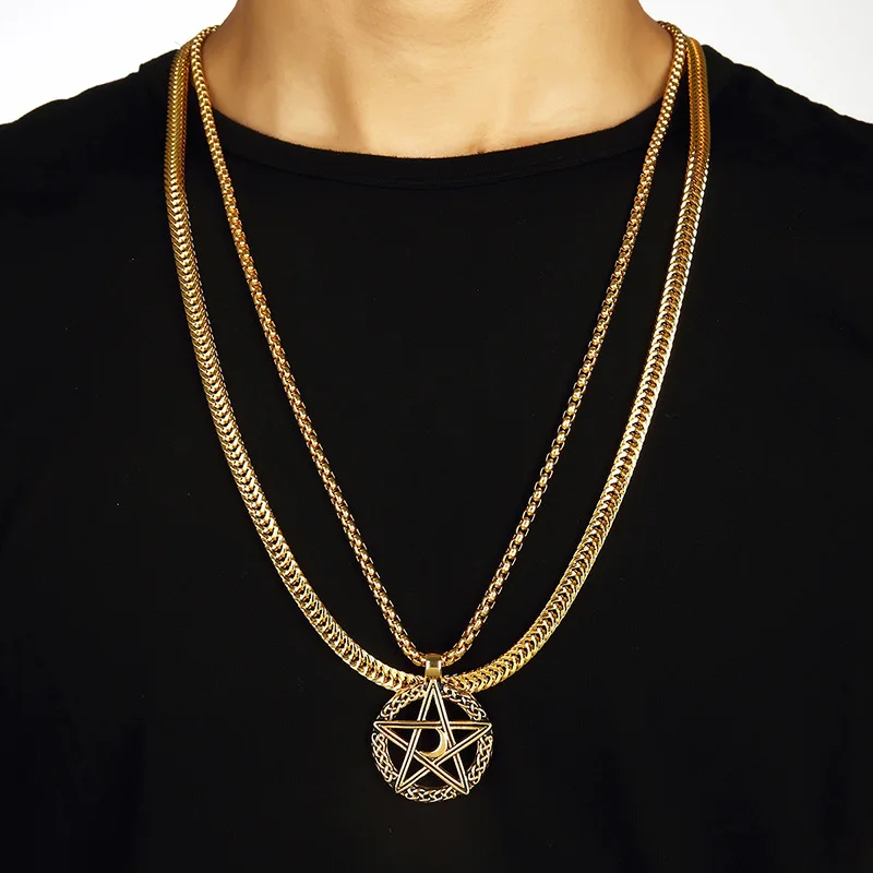 Mens Golden Bling Titanium Steel necklaces pendants Silver plated STARS MOON Charm Chains Hip Hop Women Jewelry | Украшения и