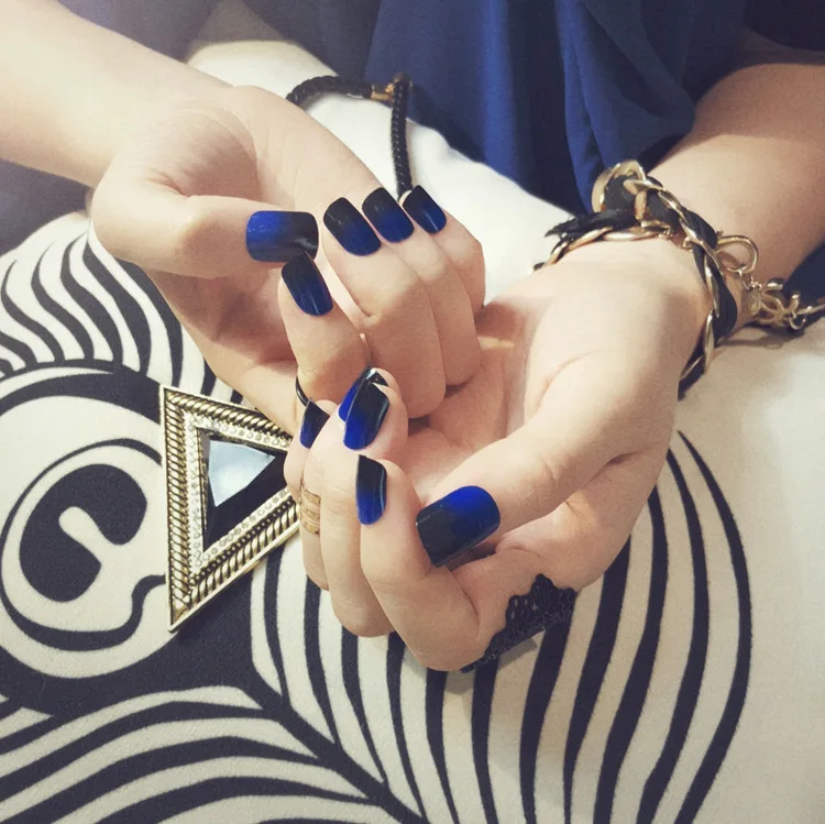 24 шт высокого качества накладные ногти устойчивые тени для глаз голубое небо