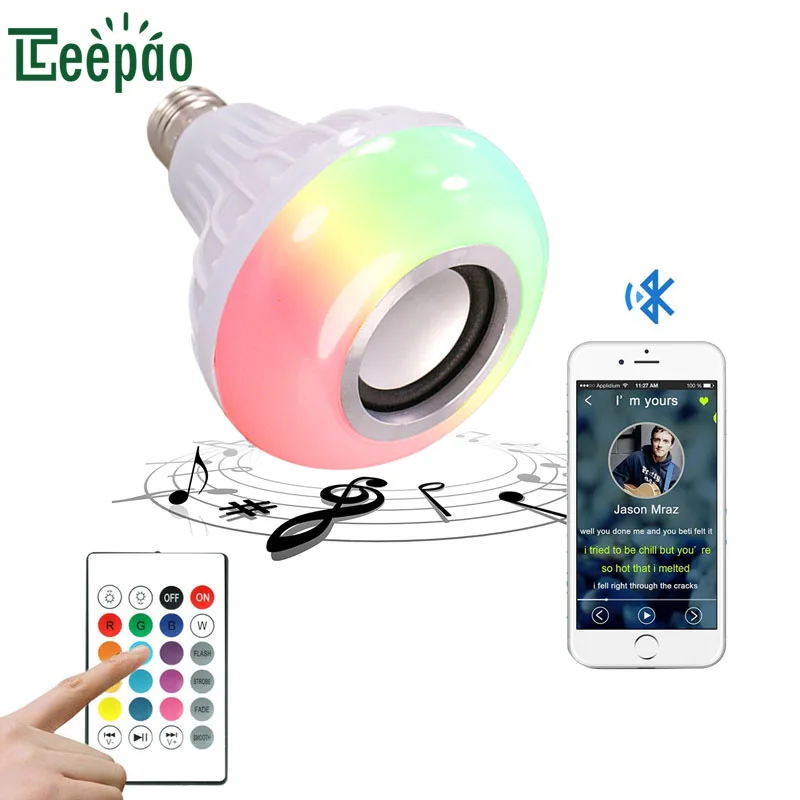 E27 RGB Bluetooth Динамик Светодиодный лампочки Беспроводной стерео музыка играет