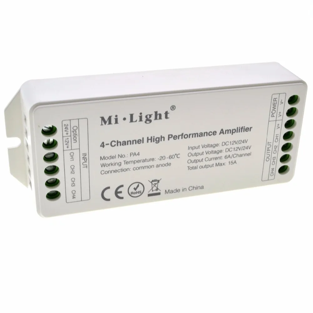 Новый светодиодный Усилитель мощности MiLight PA4 DC12V 24V 4 канала 6A/CH высокое качество