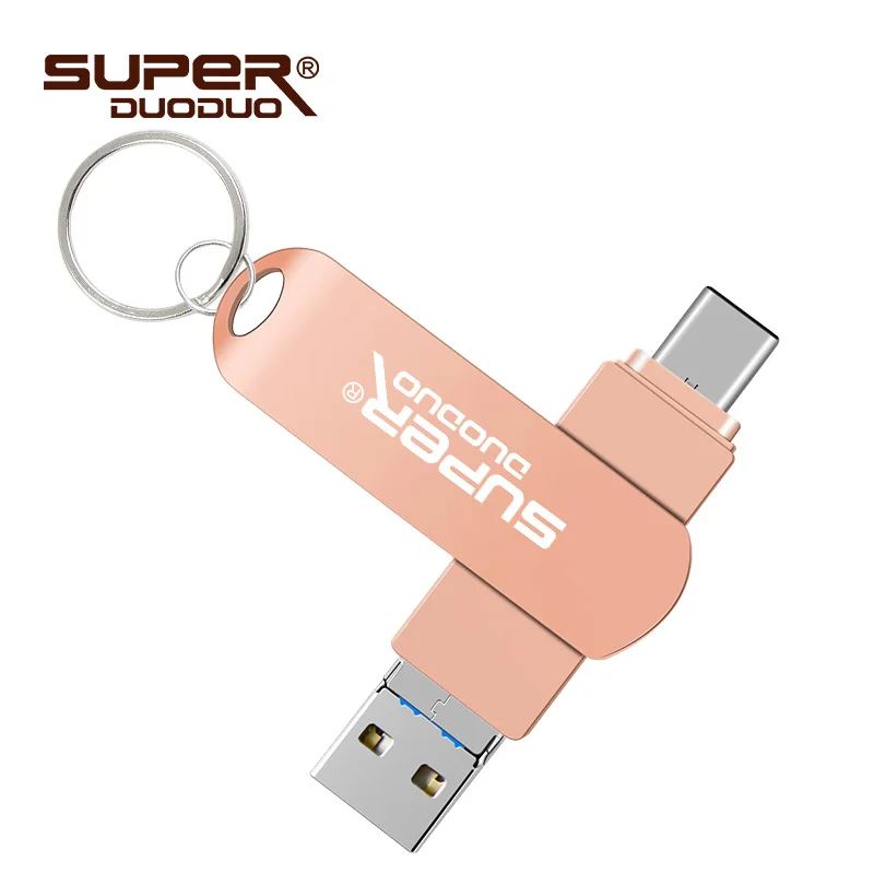 rose-gold Водонепроницаемый usb флеш-накопитель, флеш-накопитель 128 ГБ, 64 ГБ, флеш-диск для iphone/ipad 3 в 1, карта памяти 8 ГБ, 16 ГБ, 32 ГБ, флешка для type-C - Цвет: rose-gold