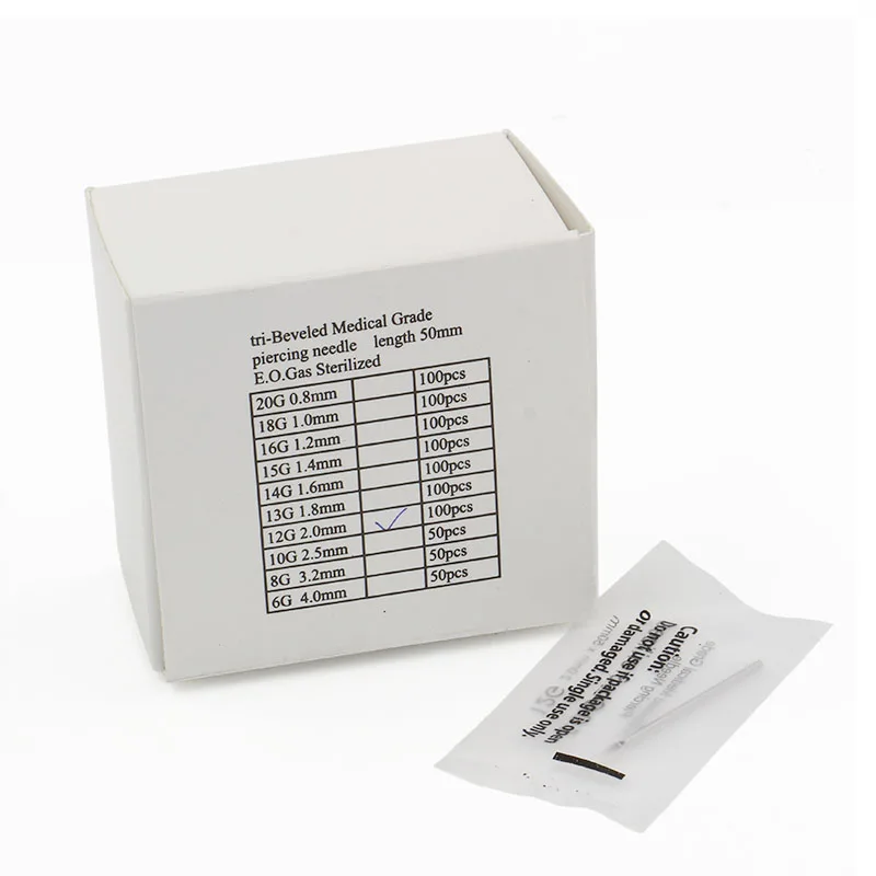 100 шт./кор. 12 г стерильный стальной одноразовый пирсинг для тела иглы ушей носа