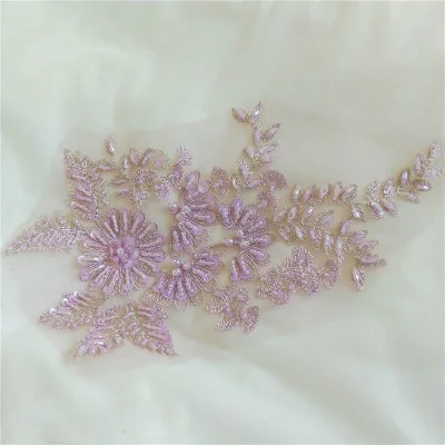 Light purple 12 цветов 3D вышитое блестящим бисером кружева аппликация ручной DIY патч кружева цветочные аксессуары для одежды золото вино красный серый черный темно-синий 1 шт - Цвет: Light purple