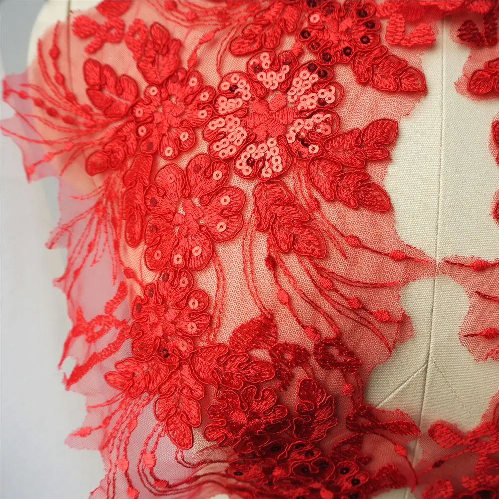 2 шт. красный цветок блесток кисточкой свадебное платье аппликация кружевная