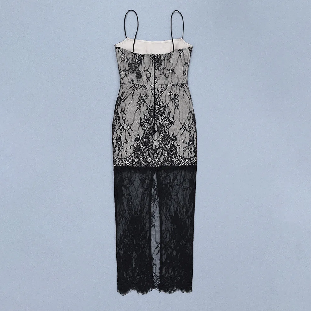 2019 Dress Sexy Celebrity Backless Print Lace See-Through Slit Women Spaghetti Strap Night Club Body con Party Dresses Wholesale | Женская