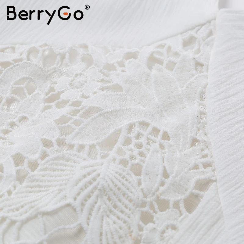 BerryGo сексуальное Летнее белое кружевное платье с глубоким v-образным вырезом