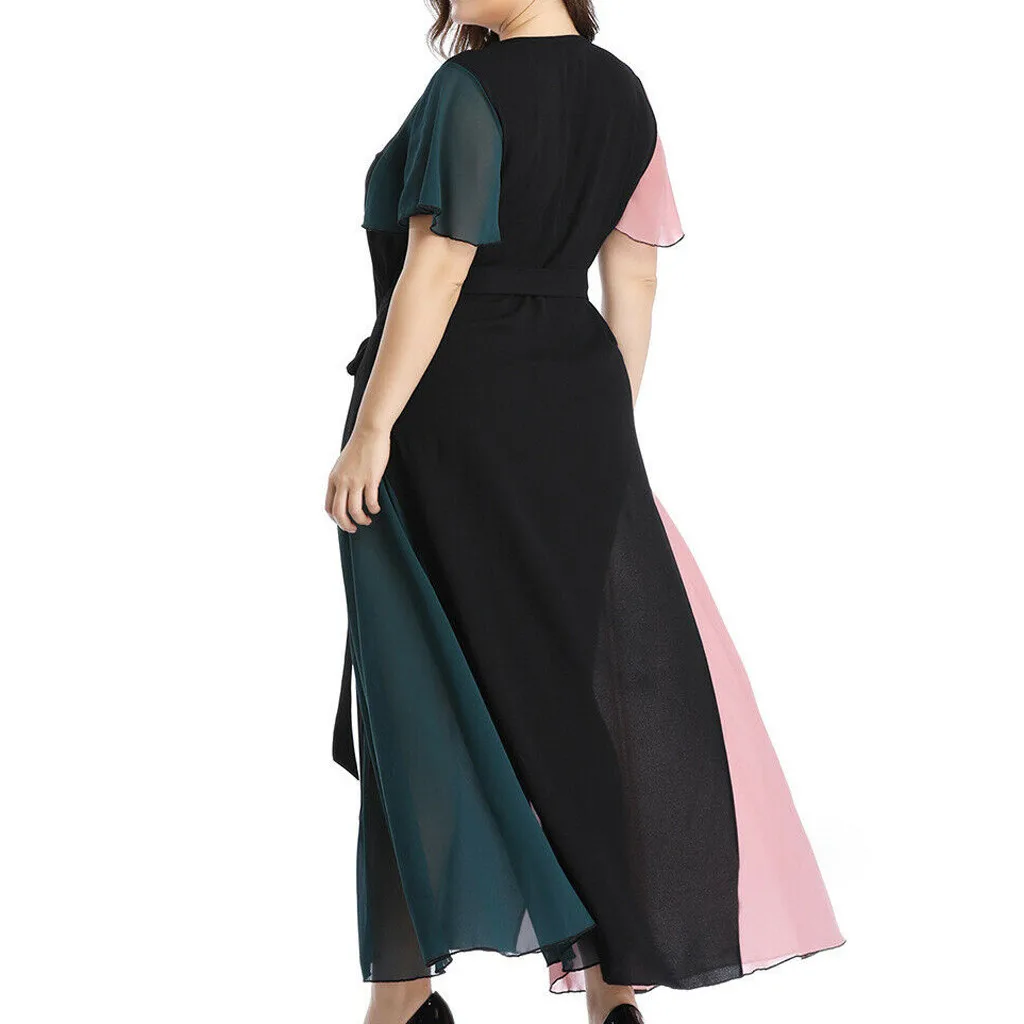 Женское летнее Модное шифоновое платье большого размера с v образным вырезом