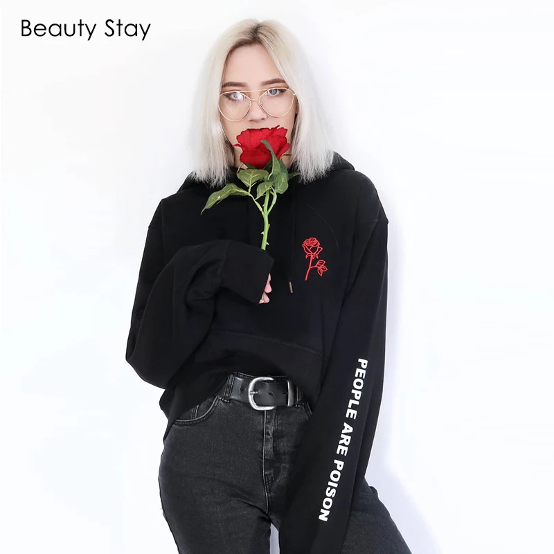 Beauty Stay женские уличные толстовки с вышивкой и принтом розы Повседневная тонкая
