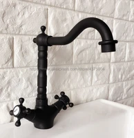 basin faucets oil rubbed bronze bathroom sink faucet 360 degree swivel spout double cross handle vanity sink mixer tap nnf342
