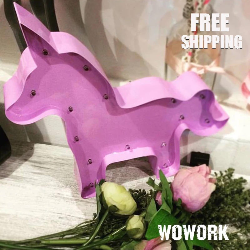 Милые Шатер Свет в Ночь Спальня Единорог Животных Home Decor батарея Бра Знак Письмо