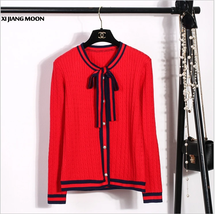 Новейший Роскошный дизайнерский весенний вязаный кардиган женский бант твист G