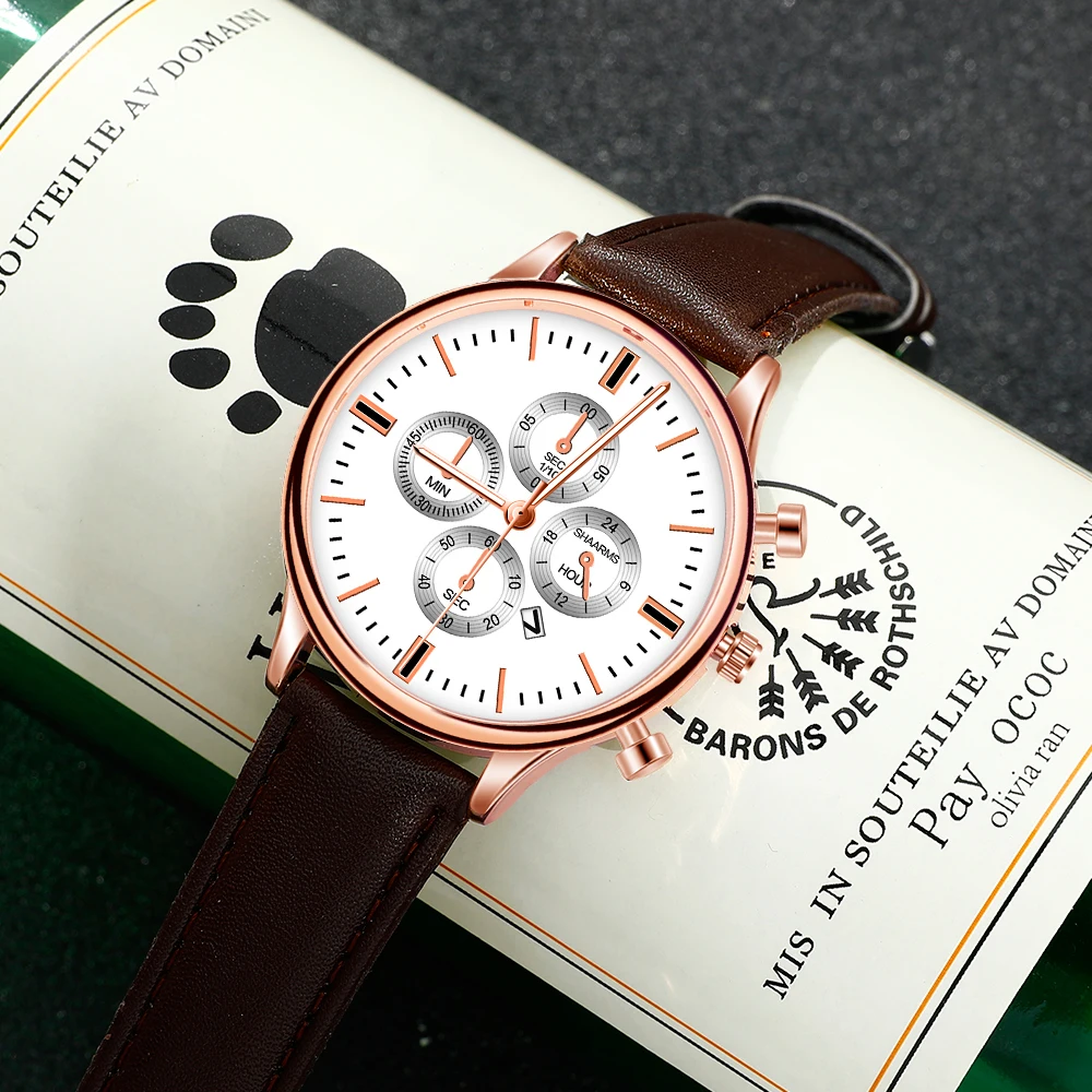 Shaarms мужские кожаные спортивные Аналоговые кварцевые наручные часы лучший бренд