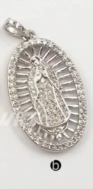 silver color WT-MP114, католицистская Our Lady Of De Guadalupe, овальная медаль, религиозное крещение, кулон, украшенный кубическим цирконием, ожерелье - Окраска металла: silver color