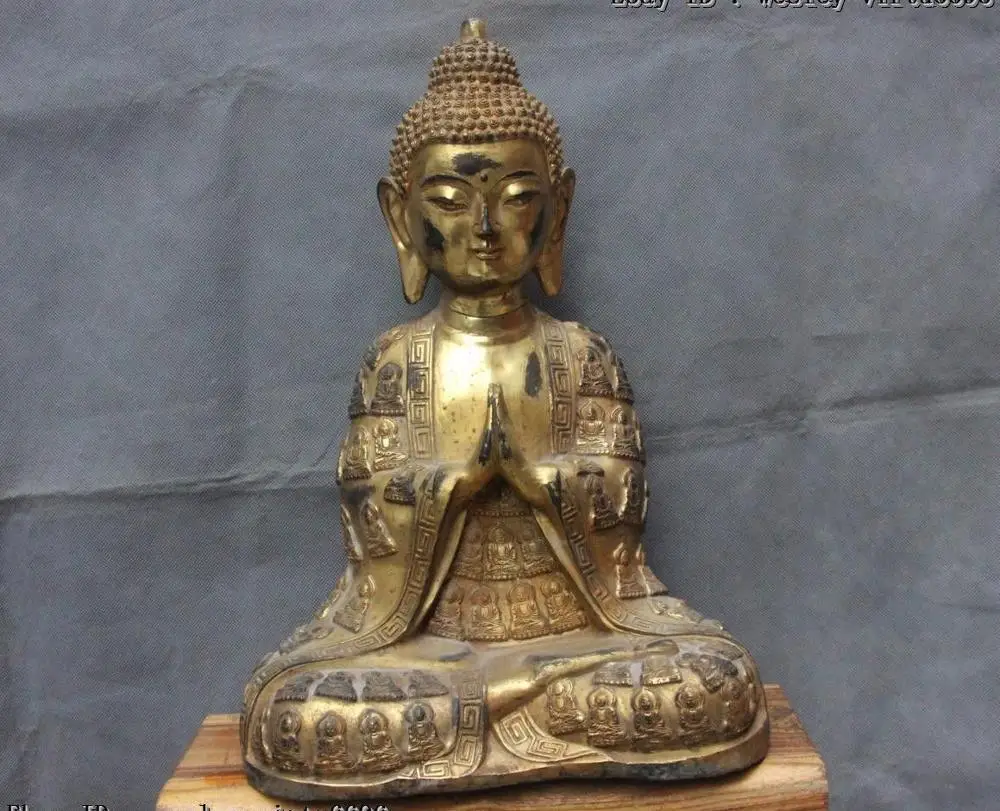 16 тибетский буддизм бронзовый медный Золотой Shakyamuni Sakyamuni Статуэтка Будда