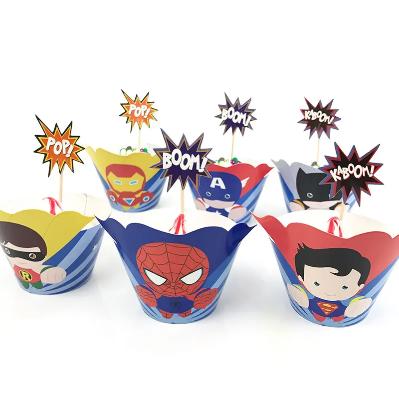 12 комплектов обертки с супергероем кексом детские украшения на день рождения