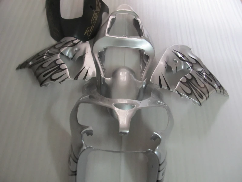 

Комплекты обтекателей для Kawasaki ZX 9R 2002 2003 NINJA zx9r 02 03 с черным пламенем, серебристые обтекатели для мотоцикла, комплект NZ10