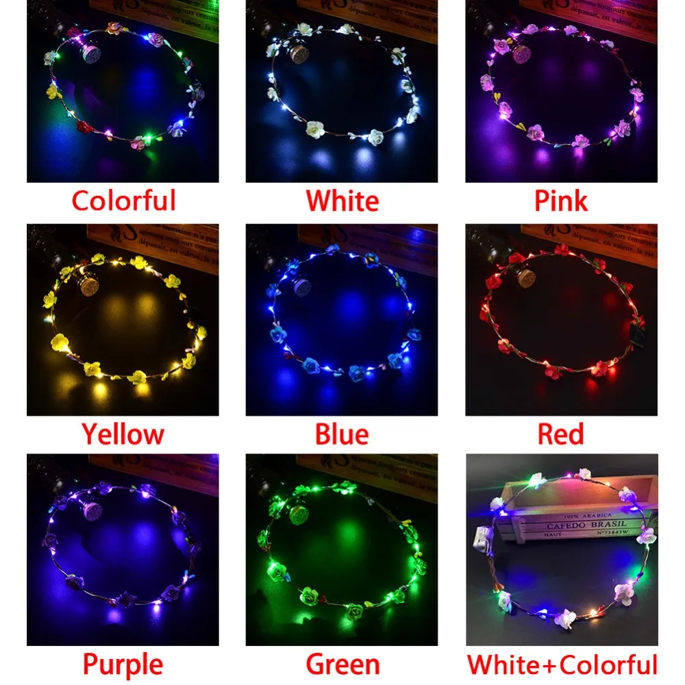 Повязка на голову с цветами и короной для свадебной вечеринки светодиодный венок