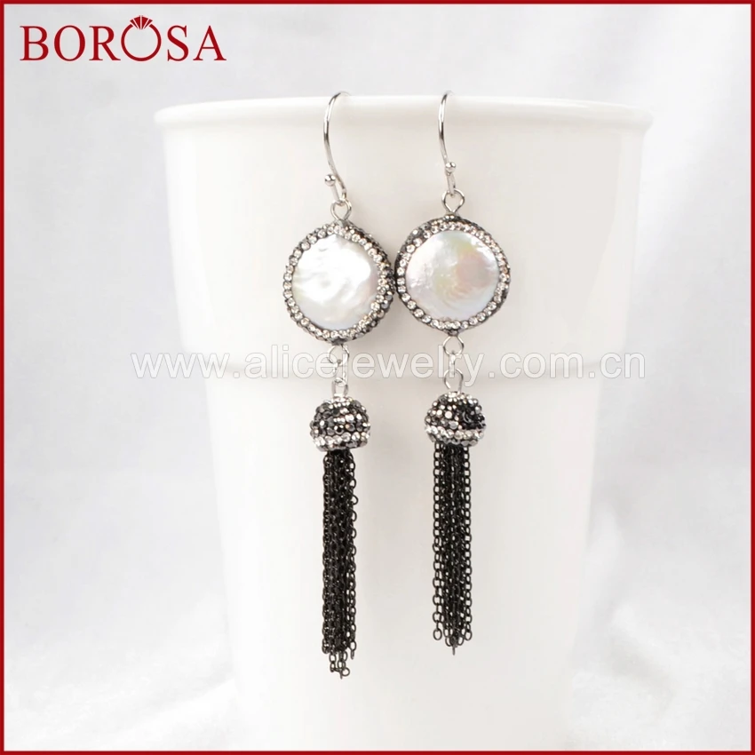 BOROSA распродажа 5 пар круглые серьги с натуральным жемчугом циркониевые черной