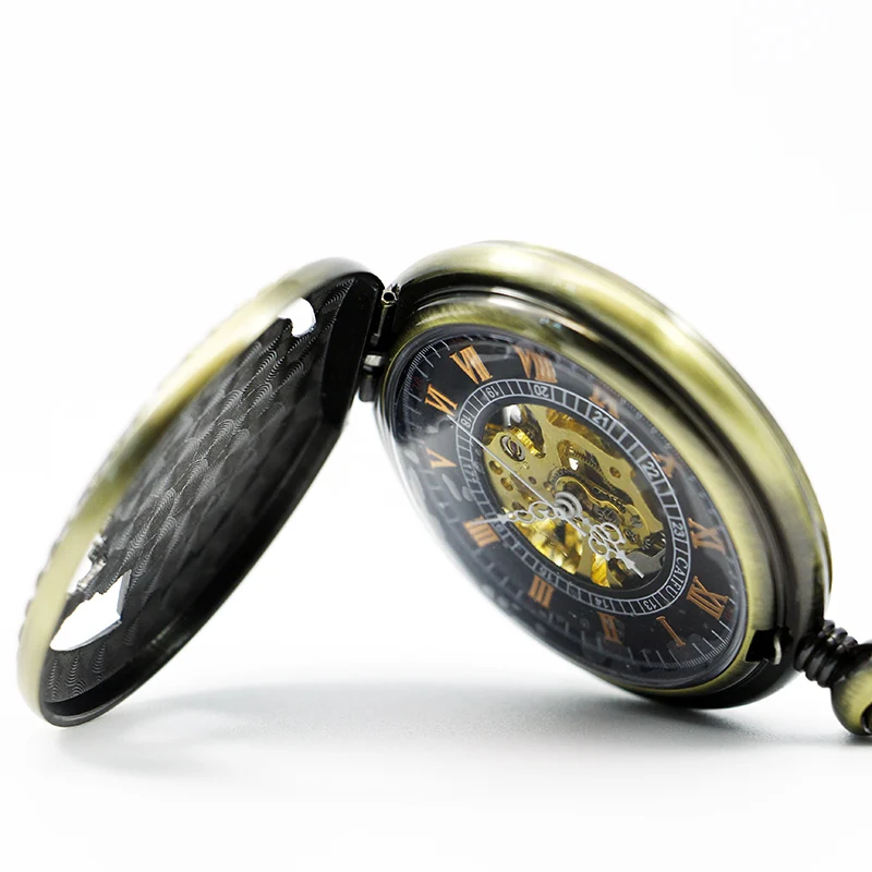 Поезд резные Винтаж карманные часы Механическая Рука обмотки Цепочки и ожерелья