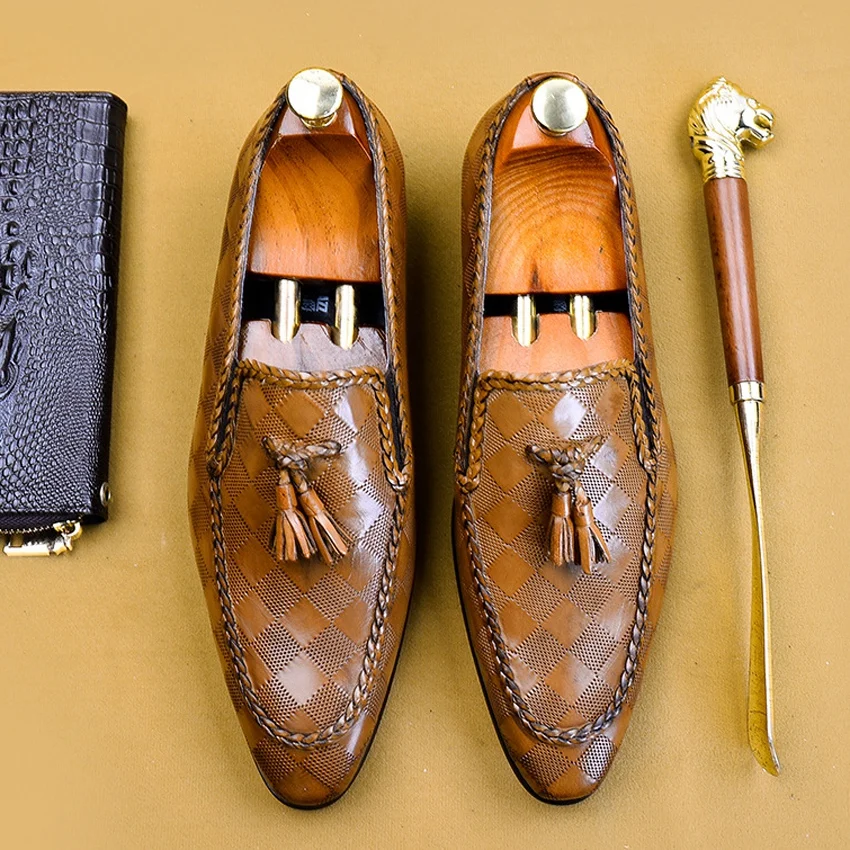 Мужские туфли из натуральной кожи Элегантные дизайнерские с острым носком без