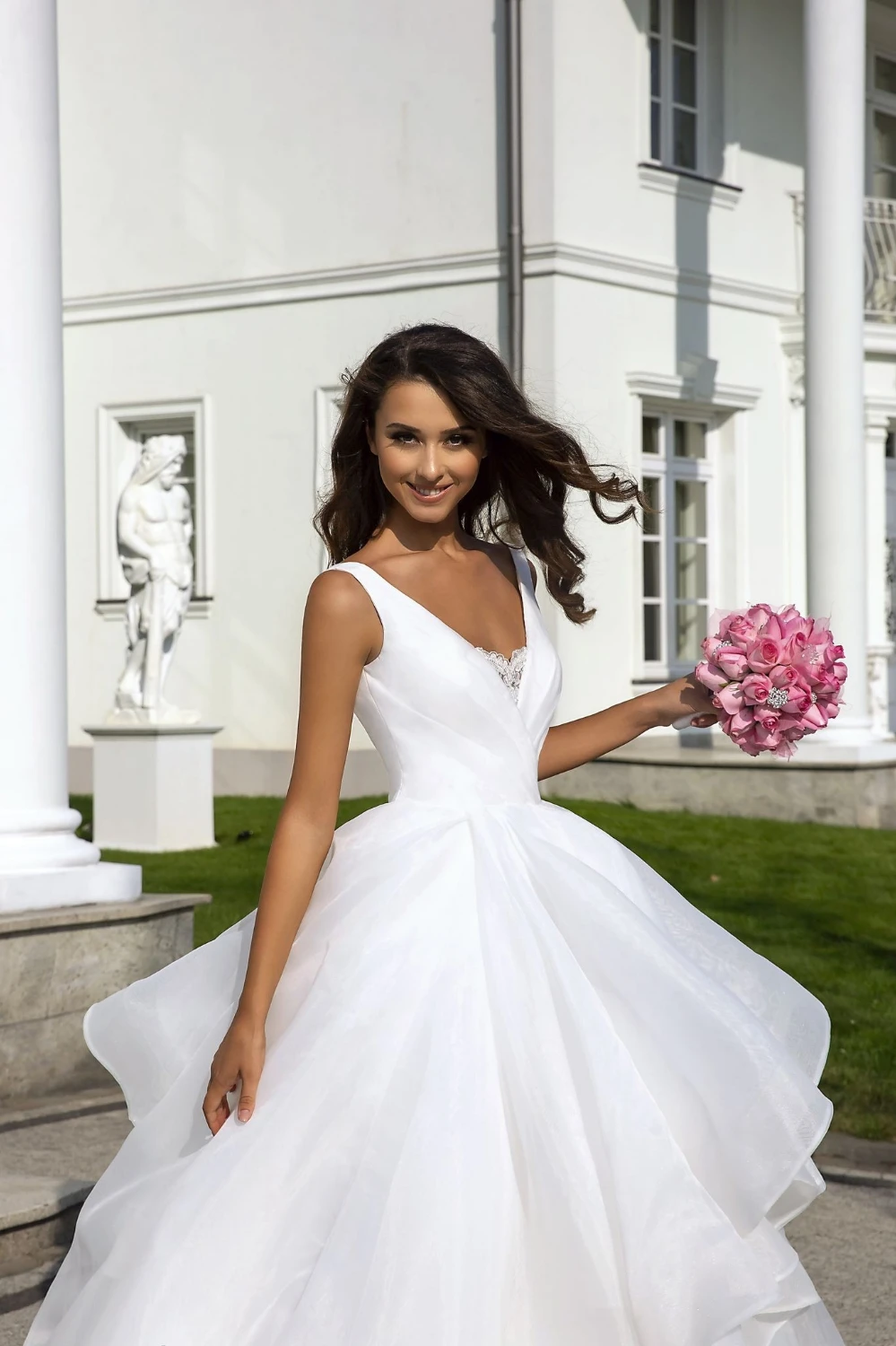 Vivian's Bridal 2019 новое простое свадебное бальное платье из органзы с оборками