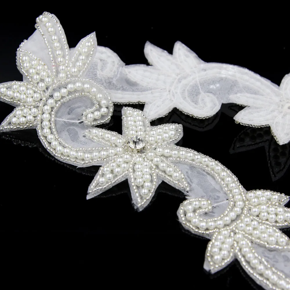 1 Yard Beige Pearl Applique Flower Sewing Trims On For Wedding Bridal Dress R2711F01 | Дом и сад
