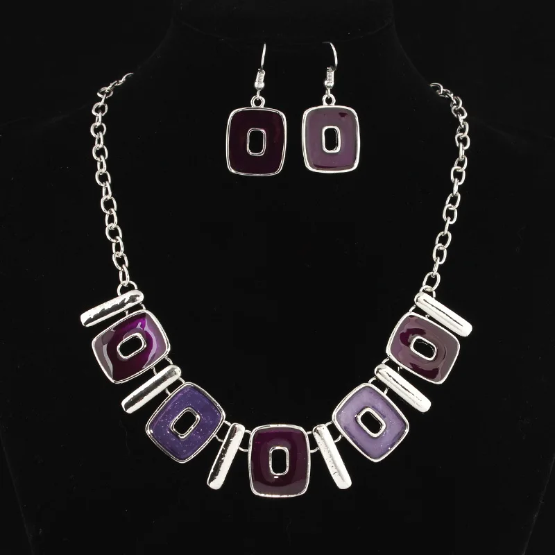 Square Enamel Necklace and earrings set Choker necklaces Party gift Fashion jewellery A1006 | Украшения и аксессуары