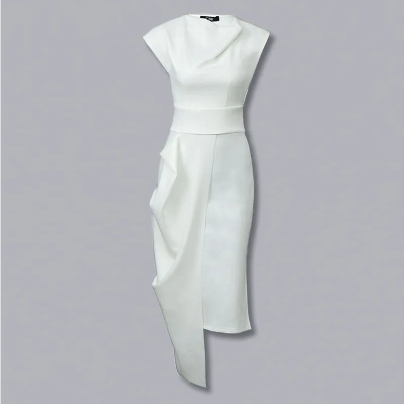 Women Sleeveless Irregular Hem Dress Summer Pink Yellow White Side Zipper Slit Party Dress Wholesale Price