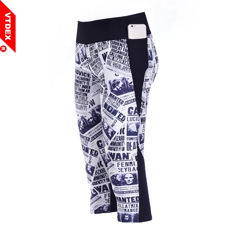 VTDEX Harry Potter Yoga Pants Newspaper Pattern 2018 Women Elastic Fitness Sport Leggings Capri Running Tights Breathable | Спорт и