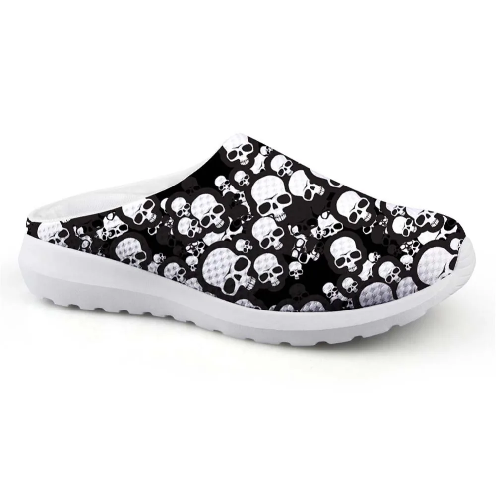

Noisydesigns Men Casual Beach Sandals Fire Flame Skull Print Water Shoes House Slippers Boys Mesh Slip-on Light Flat Loafers