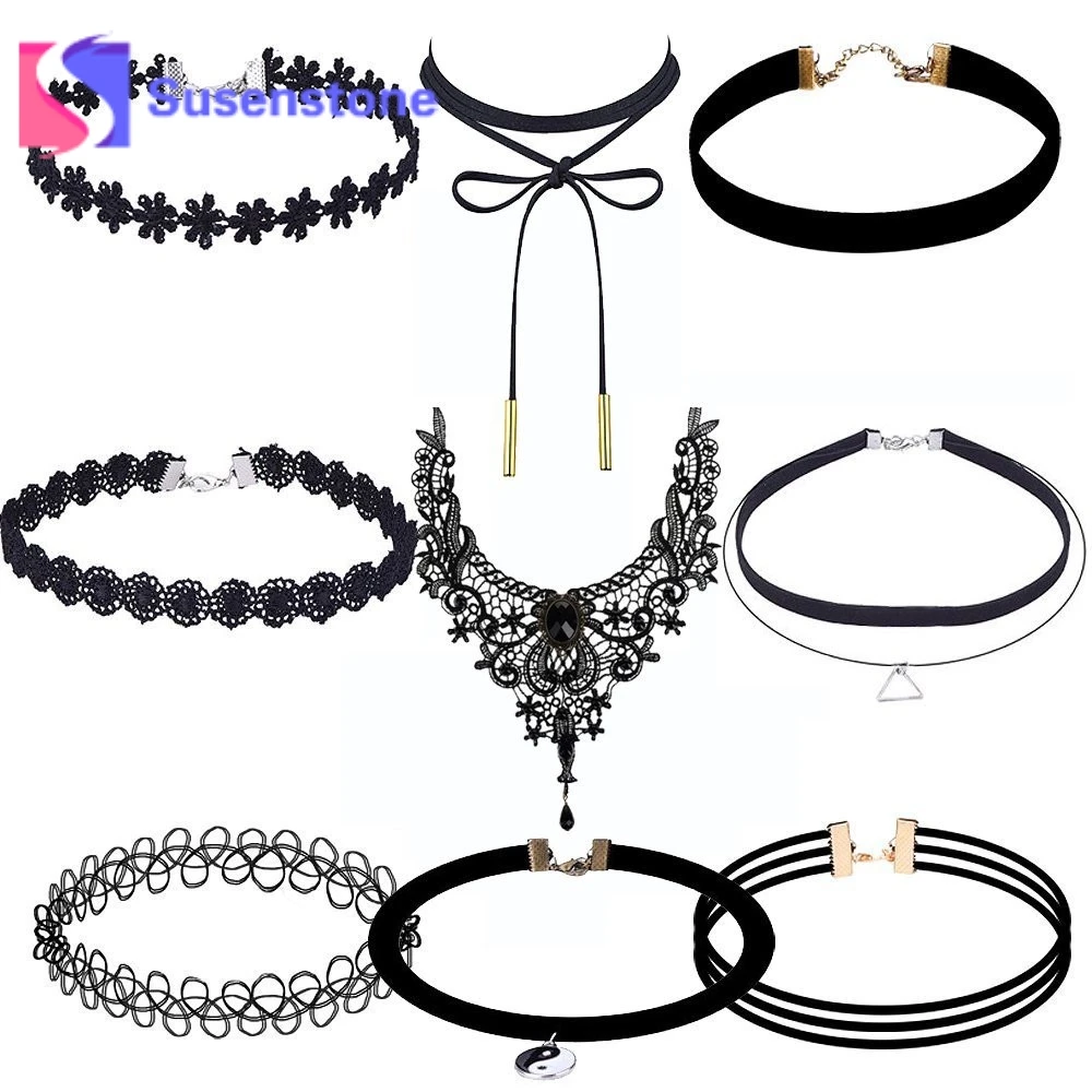 9 шт готичный панк стиль стрейч бархат татуировки Кружева ювелирные изделия