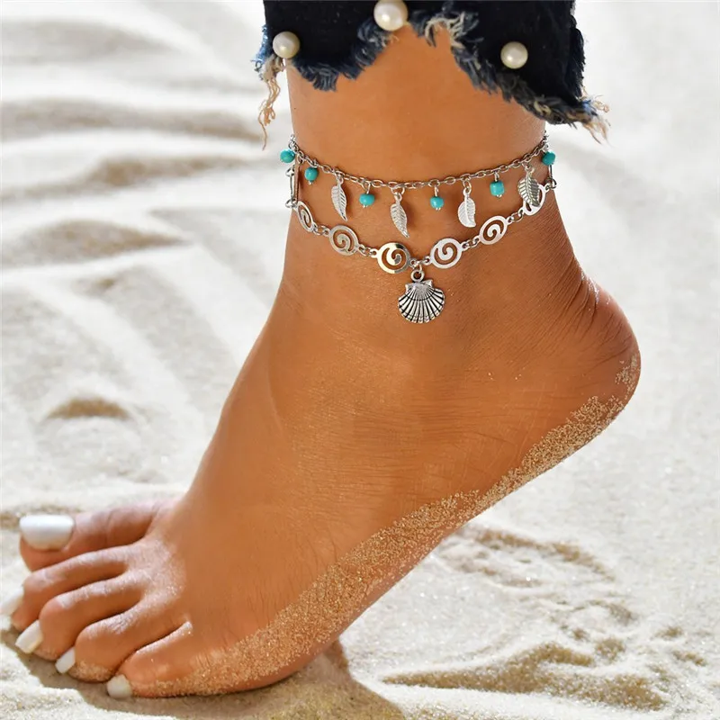 

Modyle Vintage Shell Beads Anklets For Women New Multi Layer Anklet Leg Bracelet Bohemian Beach Ankle Chain Jewelry Gift